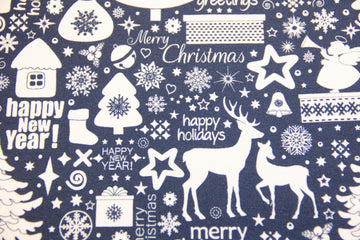 French Terry "Merry Christmas" blau, weiß, 0,5 m